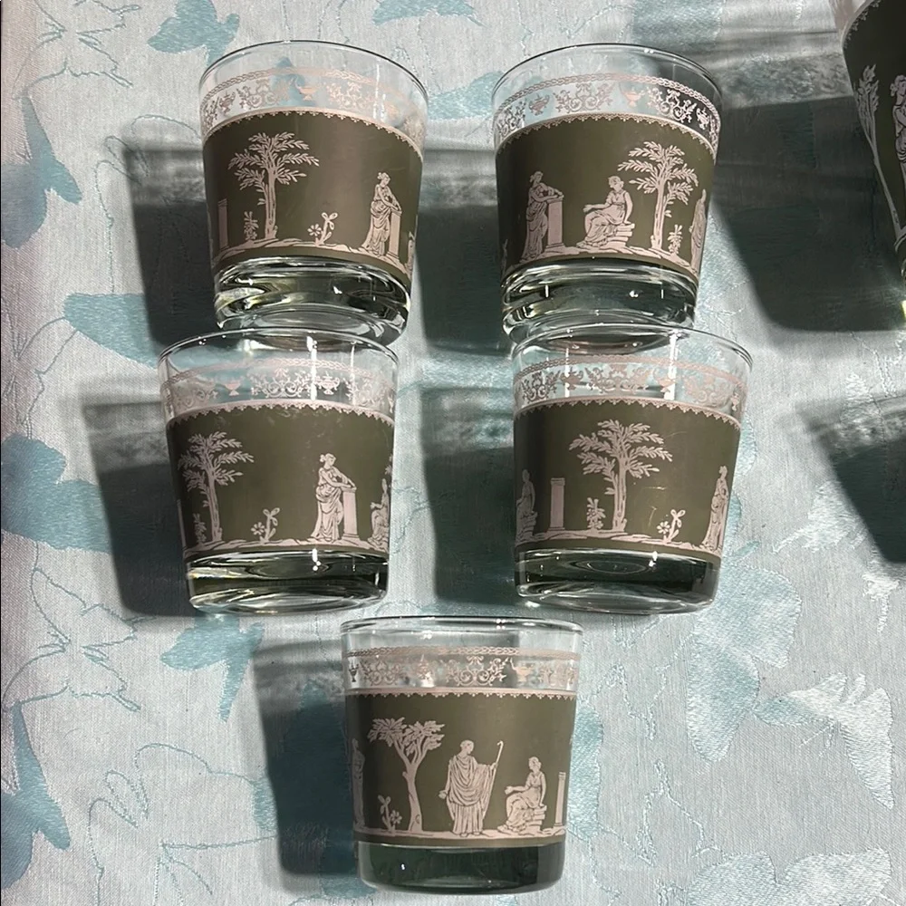 Vintage Jeannette Hellenic Wedgwood Ice Bucket, glasses, and desert dishes